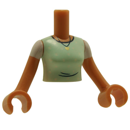 Torso Mini Puppe Frau Licht Aqua Scrubs Top mit weißen Punkten und silberner Anhänger Halskette Muster