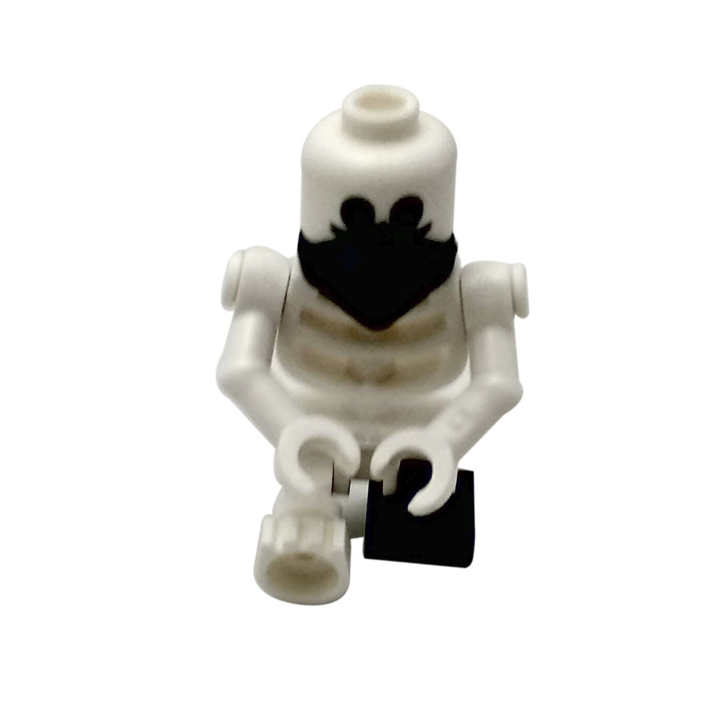 Skeleton minifigure (gen094) with a black scarf, bent arms, and short black leg.