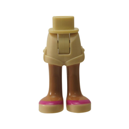 Tan Mini Doll Friends Hüften und Shorts, mittlere Nougat-Beine und magentastreifen auf dem Muster von Tan-Schuhen 