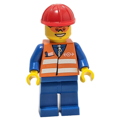 LEGO Minifigure Construction Worker with an orange safety vest and red helmet, ready for the job site - trn241