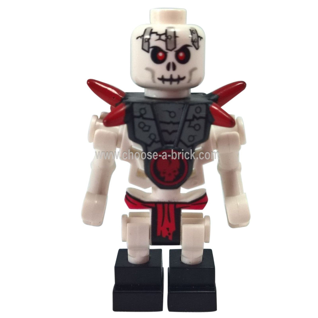 LEGO® NINJAGO Frakjaw Minifigure – Skeleton Warrior with Red Shoulder Spikes, Black Armor, and Red Accents from Rise of the Snakes.