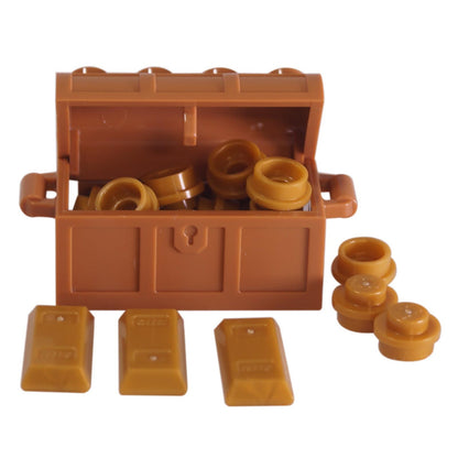 LEGO Part Treasure Chest with 10 toy-gold pieces and 3 toy-gold bars - First View.