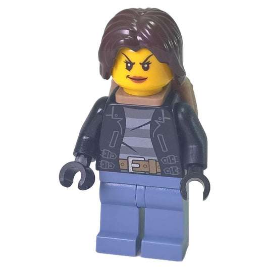 LEGO Minifigure City Bandit Crook Female with Short Hair, Backpack 60131 - cty0642new - standing pose