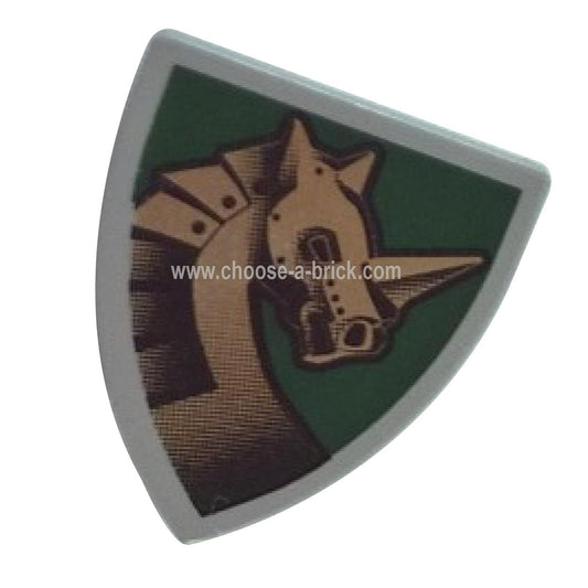 Shield Triangular with Gold Armored Horse (Unicorn) on Dark Green Background Pattern - LEGO Parts and Pieces