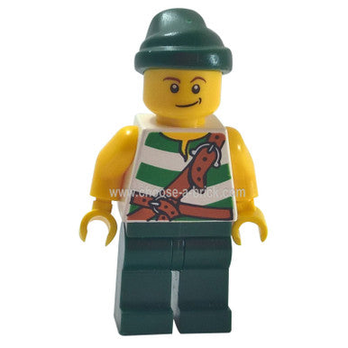 Piratengrün / Weiße Streifen, Dunkelgrüne Beine, Dunkelgrünes Bandana - Lego Minifigur 