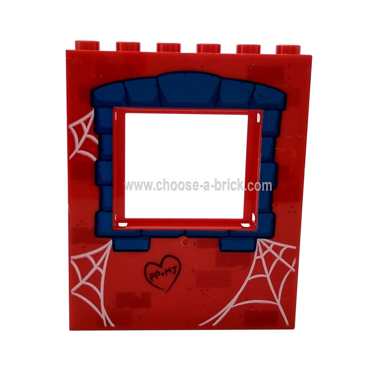 Rotes Panel 1 x 6 x 6 mit Fensterrahmen mit blauem Fensterrahmen und Spinnennetzmuster 10754 