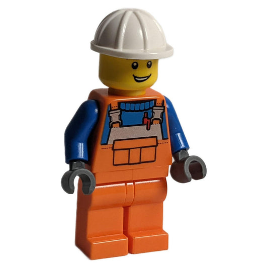 LEGO Minifigure Male Construction Worker with bright orange jacket and blue legs, stubble face - cty1509new