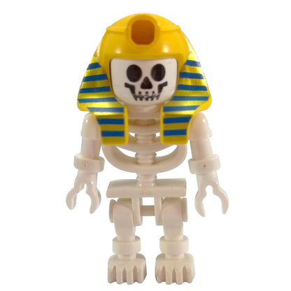 LEGO® Pharaoh Skeleton Minifigure – White Skeleton with Golden Nemes Headdress and Blue Stripes from Adventurers Theme.