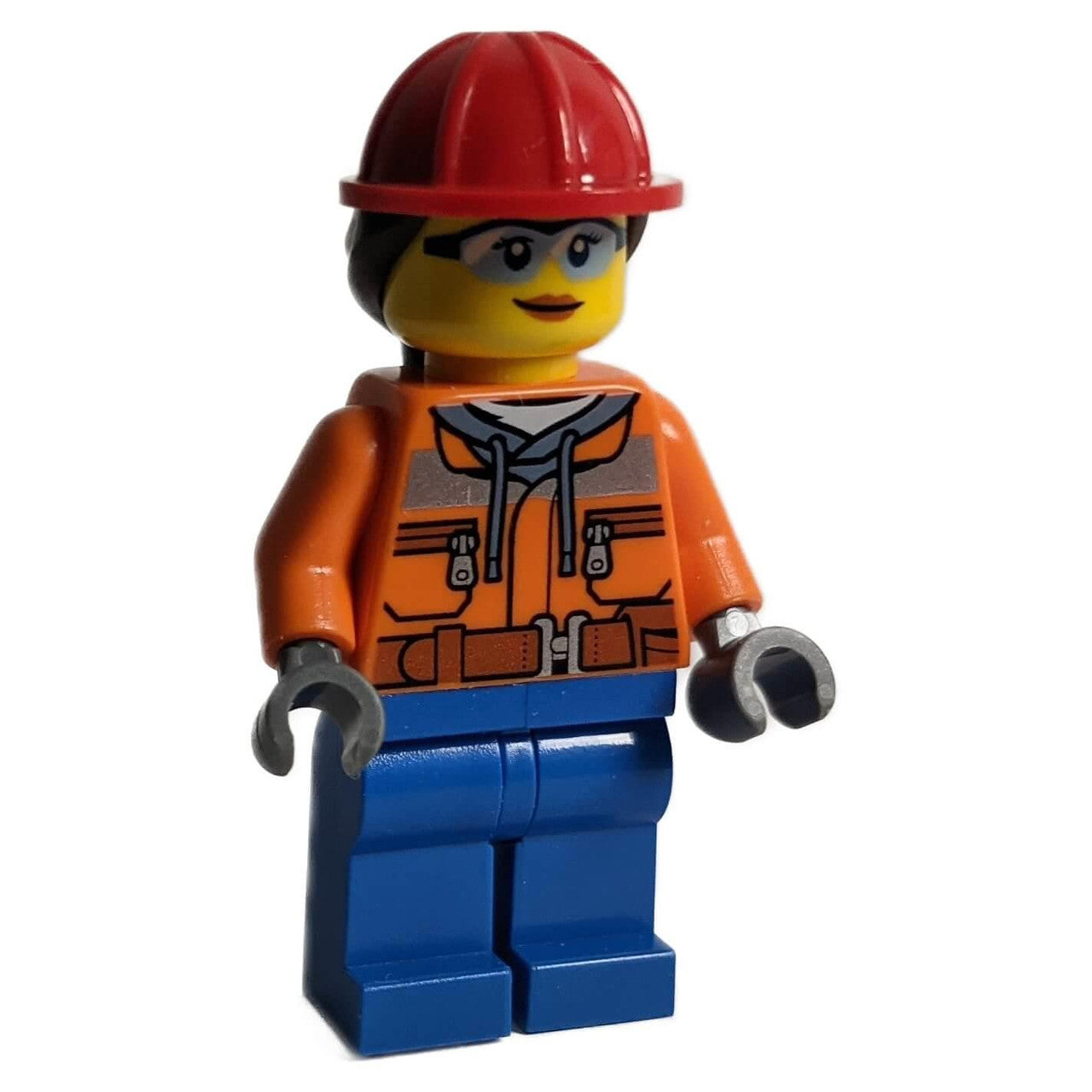 LEGO Minifigure Female Construction Worker in orange safety jacket with sand blue hoodie and blue legs - cty1272new