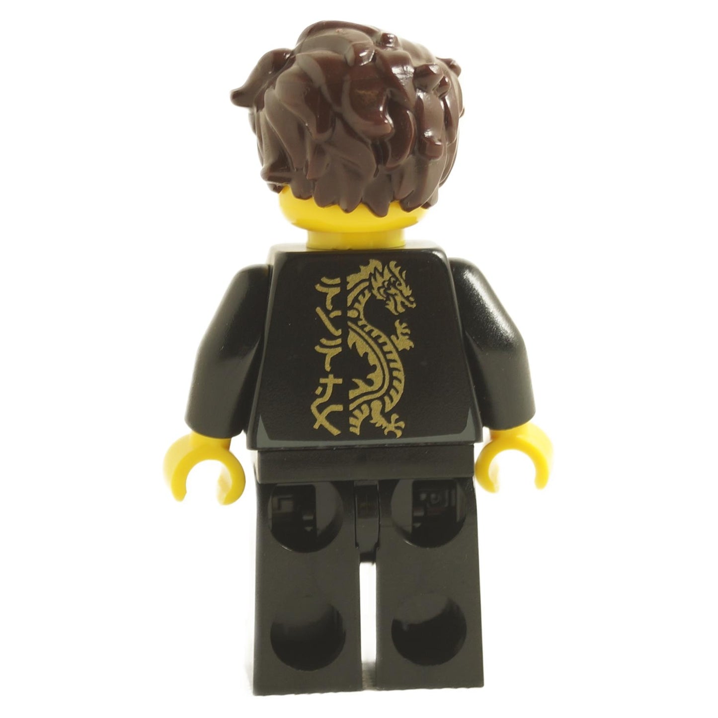 LEGO® Ninjago Jay Minifigure (njo448) – Back View, Black Training Gi with Gold Dragon Print, from Set 853758