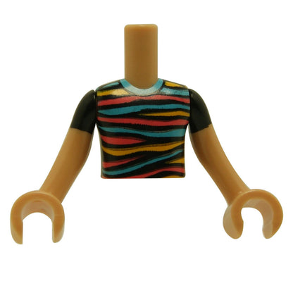 Torso Mini-Puppe Junge mit schwarzem Shirt und hellorange, korallenfarbenen und mittelblauen Streifenmuster, M 