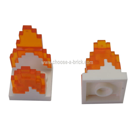 LEGO Parts - White Plate, Modified 2 x 2 with 2 Studs in Center with Pixelated Base and Trans Orange Fire