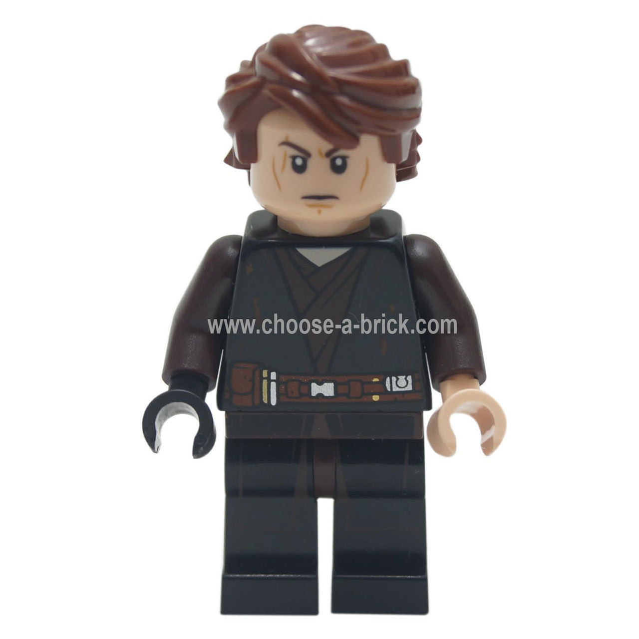 LEGO Minifigure Anakin Skywalker (Dirt Stains) with Light Saber - Front View.