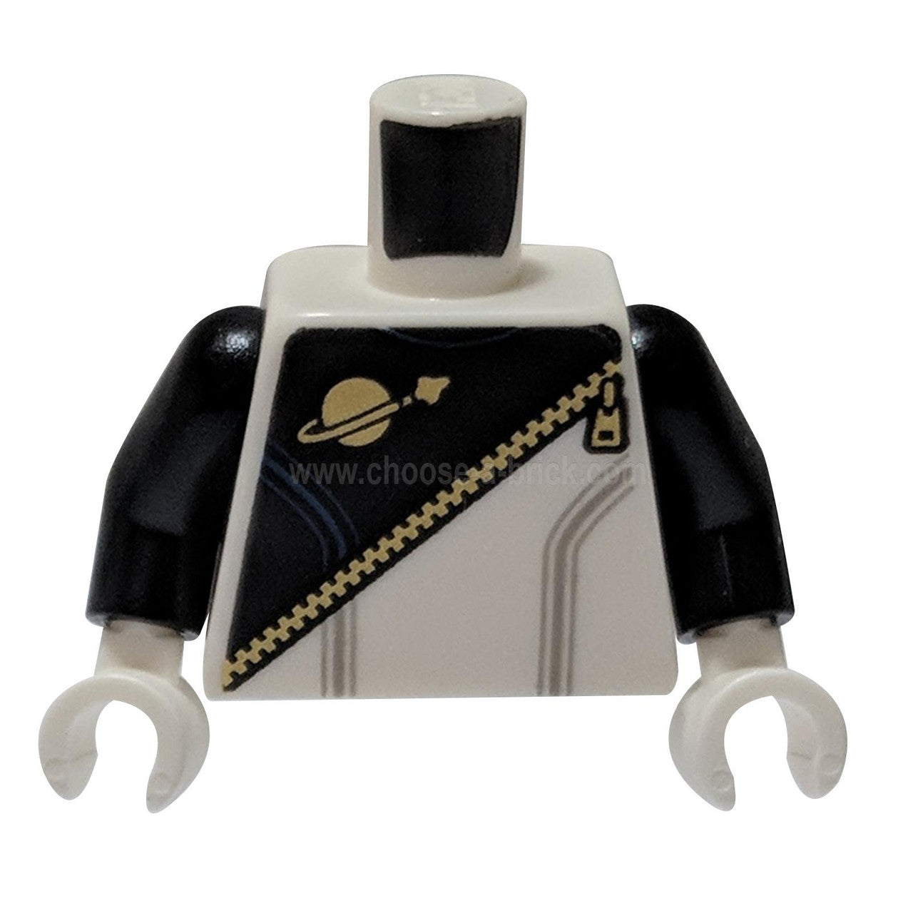  White Torso Space Futuron Black Pattern, Gold Zipper and Classic Logo, 'POLICE' on Back - Black Arms - White Hands