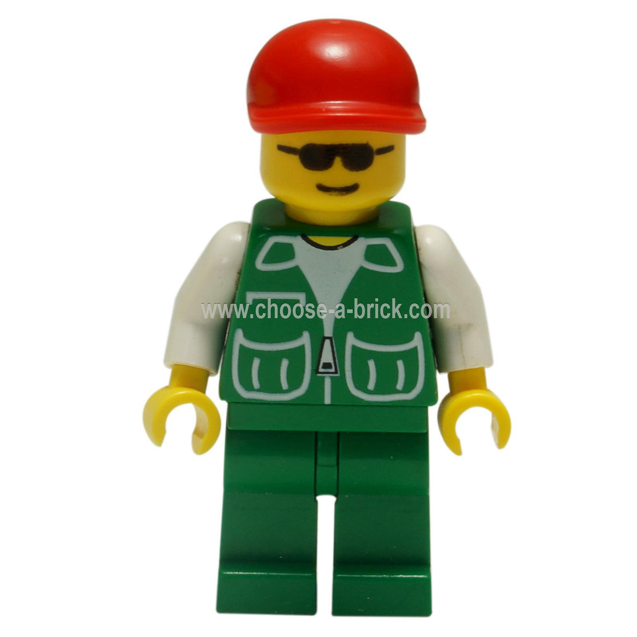 LEGO MInifigure -  Jacket Green with 2 Large Pockets - Green Legs, Red Cap, Black Sunglasses