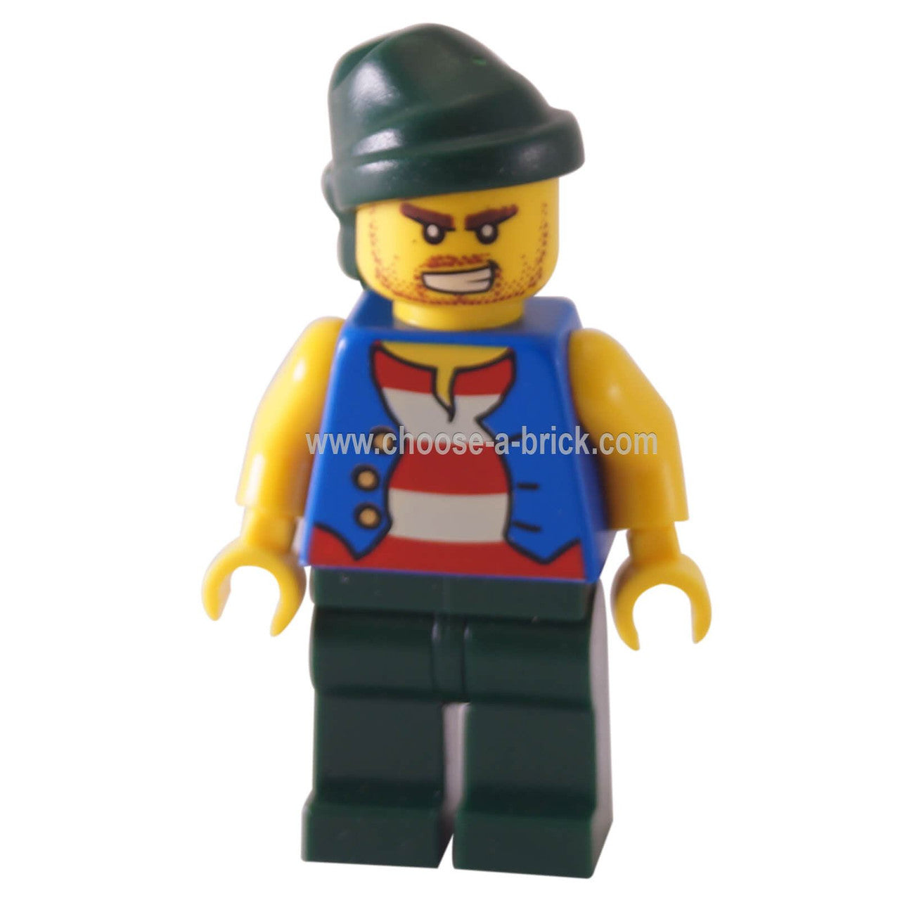 Pirate Blue Vest, Dark Green Legs, Dark Green Bandana, Bared Teeth (Tic Tac Toe) - LEGO Minifigure Pirate