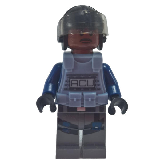 LEGO Minifigure ACU Trooper - Vest, Male Reddish Brown Head, Moustache - Front View.